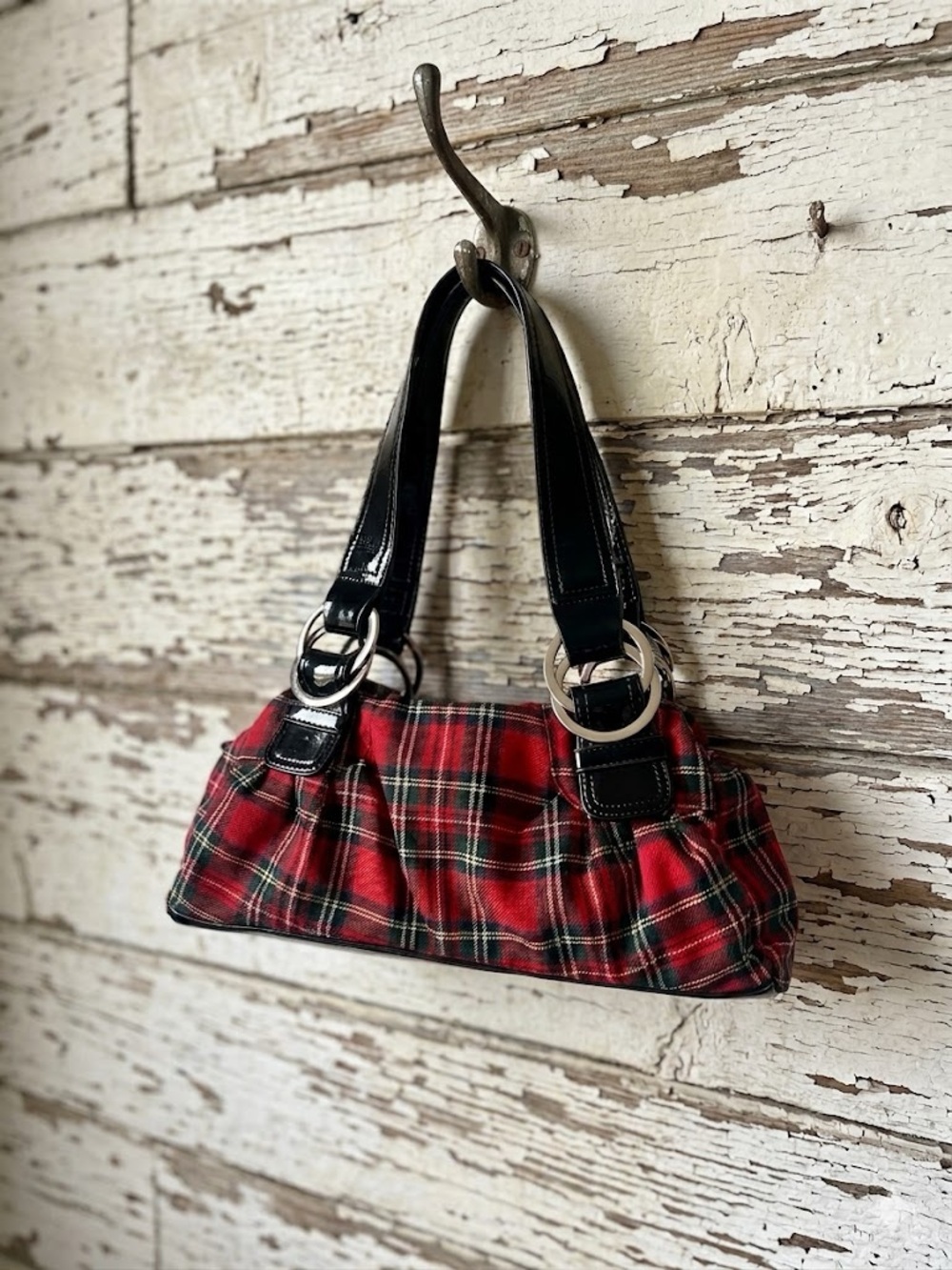 Spring Y2K Red Tartan Plaid Baguette Shoulder Bag